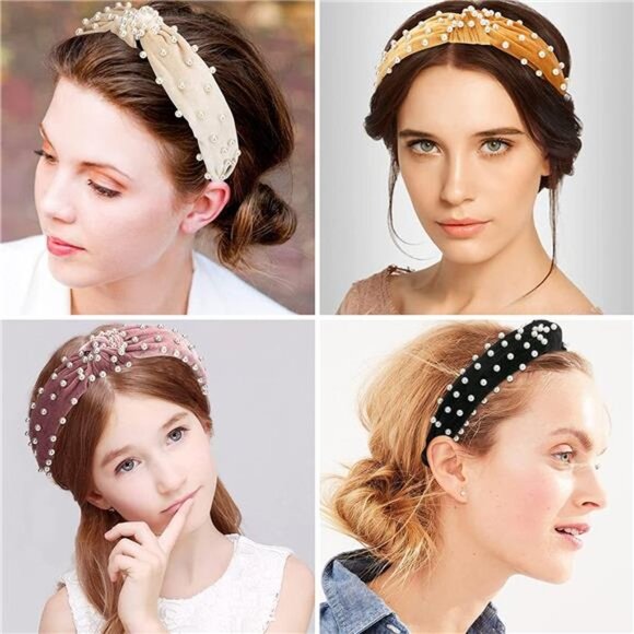Knotted Pearl Headband, Vintage Velvet Fashion Hair Accessories main image 4